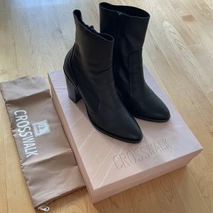 Crosswalk block heel leather booties